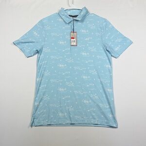Travis Mathew Sky Blue Golf Polo with White Pattern